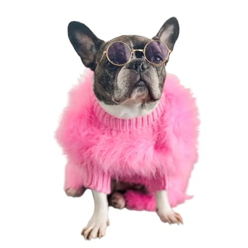 OUSHOP Kleiner Hundepullover Niedlicher Pelziger Mantel für Kaltes Wetter Rollkragenpullover Strickwaren Warme Kleidung,Rosa,L von OUSHOP