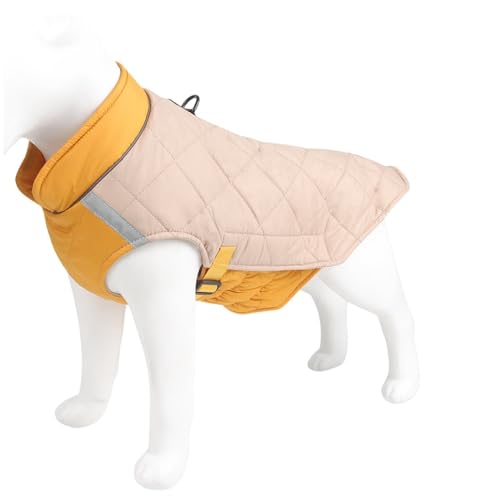 OUSHOP Warmer Hundemantel Hunde-Winterjacke mit Reflektierendem Streifen und Doppeltem D-Ring für Kleine Mittelgroße Große Hunde,Beige,XXL von OUSHOP