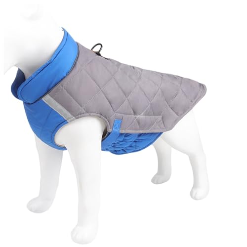 OUSHOP Warmer Hundemantel Hunde-Winterjacke mit Reflektierendem Streifen und Doppeltem D-Ring für Kleine Mittelgroße Große Hunde,Blau,3XL von OUSHOP