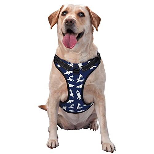 Hundegeschirr mit Haifischmuster, bedruckt, für große Hunde, verstellbar, reflektierend, Haustierweste Hundegeschirr mit Haifischmuster, bedruckt, für große Hunde, verstellbar, reflektierend, Haustierweste von OUSIKA