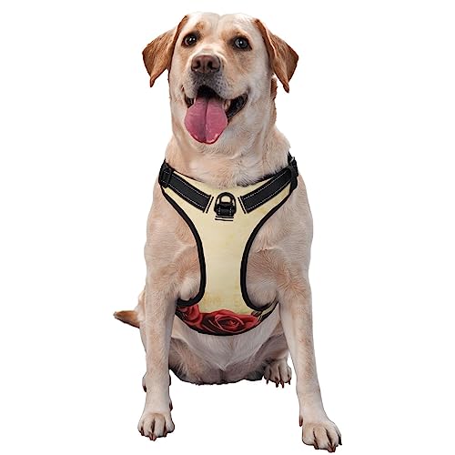 Hundegeschirr mit Vintage-Rosen-Aufdruck, für große Hunde, verstellbar, reflektierend, Haustierweste Hundegeschirr mit Vintage-Rosen-Aufdruck, für große Hunde, verstellbar, reflektierend, Haustierweste von OUSIKA