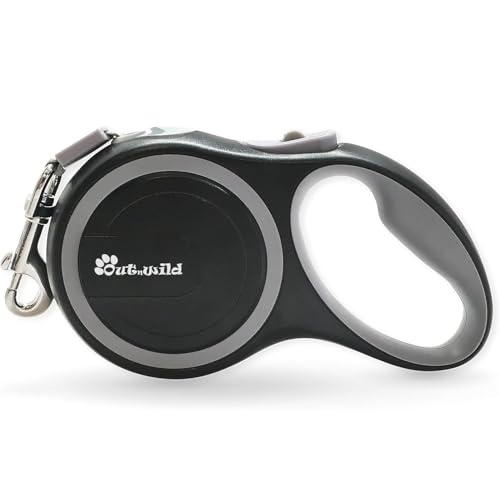 OutnWILD Einziehbare Hundeleine, 4,8 m, robuste Hundeleine für große Rassen/Haustiere bis zu 50 kg, 360° verhedderungsfreies Design, mit One-Touch-Schnellverschluss-Bremssystem und rutschfestem Griff, von OUT 'N WILD