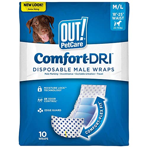 OUT! Einweg, absorbierende männliche Hund Wraps mit Leck-Proof-Fit (Packung mit 10) von OUT!