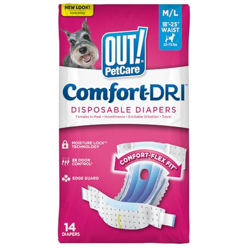 OUT! OUT! Disposable Female Dog Diapers, Absorbent with Leak Proof Fit, M/L - 14 Pack von OUT!