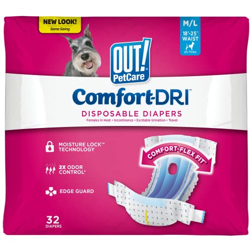OUT! Petcare Einweg-Hundewindeln, Inkontinenzschutz für Hunde, Hitzezyklusschutz, Welpen-Trainingslösung, Taille 45,7-63,5 cm, Größe M/L, 32 Stück OUT! Petcare Einweg-Hundewindeln, Inkontinenzschutz für Hunde, Hitzezyklusschutz, Welpen-Trainingslösung, Taille 45,7-63,5 cm, Größe M/L, 32 Stück von OUT!