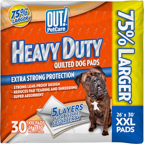 OUT! strapazierfähige XXL-Hundeunterlagen, saugfähige Haustier-Trainings- und Welpenunterlagen, 30 Pads, 66 x 76 cm von OUT!