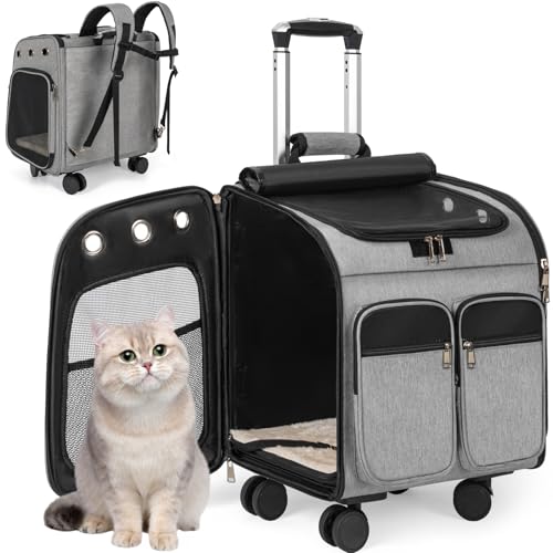 Haustier-Reise-Kinderwagen, Haustier-Tragerucksack mit Rollen, 3-in-1-Haustier-Trolley mit atmungsaktivem Netz, von Fluggesellschaften zugelassen, zusammenklappbar, für kleine und mittelgroße Haustier-Reise-Kinderwagen, Haustier-Tragerucksack mit Rollen, 3-in-1-Haustier-Trolley mit atmungsaktivem Netz, von Fluggesellschaften zugelassen, zusammenklappbar, für kleine und mittelgroße von OUUTMEE