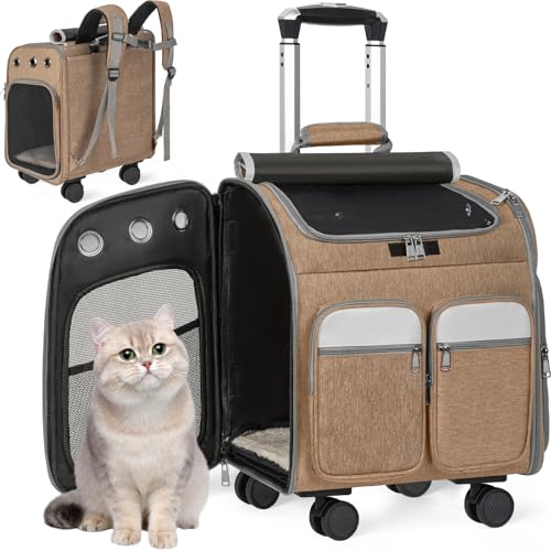 Haustier-Reise-Kinderwagen, Haustier-Tragerucksack mit Rollen, 3-in-1-Haustier-Trolley mit atmungsaktivem Netz, von Fluggesellschaften zugelassen, zusammenklappbar, für kleine und mittelgroße Haustier-Reise-Kinderwagen, Haustier-Tragerucksack mit Rollen, 3-in-1-Haustier-Trolley mit atmungsaktivem Netz, von Fluggesellschaften zugelassen, zusammenklappbar, für kleine und mittelgroße von OUUTMEE