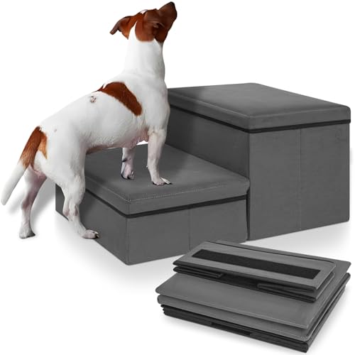 OUUTMEE Haustiertreppe 2 Stufen Hundetreppe Zusammenklappbar mit Stauraum,Hundetreppe Bett für Betten,Sofas, Treppe für Alte Katzen Hunde, Maximale Tragfähigkeit 30 kg,Grau OUUTMEE Haustiertreppe 2 Stufen Hundetreppe Zusammenklappbar mit Stauraum,Hundetreppe Bett für Betten,Sofas, Treppe für Alte Katzen Hunde, Maximale Tragfähigkeit 30 kg,Grau von OUUTMEE