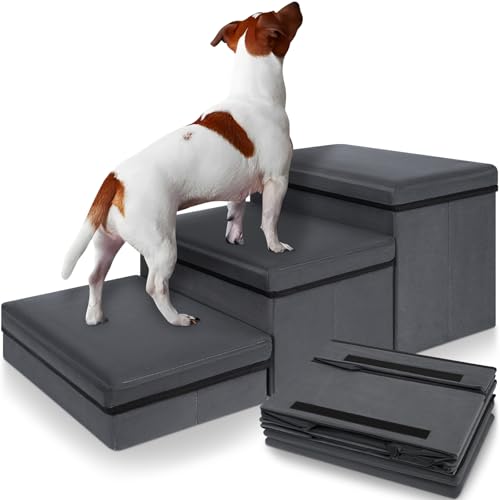 OUUTMEE Haustiertreppe 3 Stufen Hundetreppe Zusammenklappbar mit Stauraum,Hundetreppe Bett für Betten,Sofas, Treppe für Alte Katzen Hunde, Maximale Tragfähigkeit 30 kg,Grau OUUTMEE Haustiertreppe 3 Stufen Hundetreppe Zusammenklappbar mit Stauraum,Hundetreppe Bett für Betten,Sofas, Treppe für Alte Katzen Hunde, Maximale Tragfähigkeit 30 kg,Grau von OUUTMEE