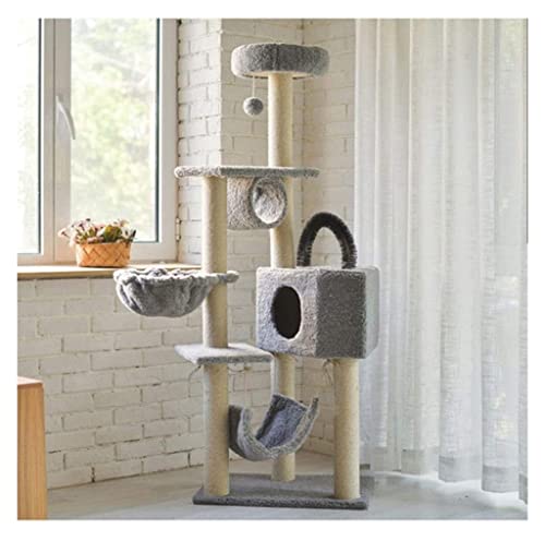 OUYUE Katzenkratzbaum Kratzbaum, Sisal-Kratzbaum, Kätzchenmöbel, Plüsch-Eigentumswohnung, Spielhaus Mit Baumelndem Spielzeug, Katzen-Aktivitätszentrum Katzenkletterbaum(Grey) von OUYUE
