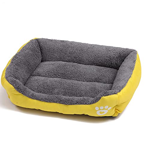 OUYUNKKA Hundebett Hundekissen (L, 66 x 50 cm) Viereckig Gelb Hundesofa für Mittelgroße und Kleine Hunde und Katzen, Flauschig Weich Katzenbett Katzenkissen Hundebett für Französische Bulldogge von OUYUNKKA