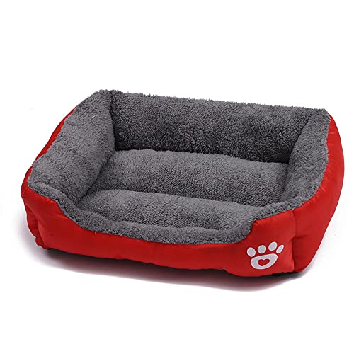 OUYUNKKA Hundebett Hundekissen (M, 54 x 42 cm) Viereckig Rot Hundesofa für Mittelgroße und Kleine Hunde und Katzen, Flauschig Weich Katzenbett Katzenkissen Hundebett für Französische Bulldogge von OUYUNKKA