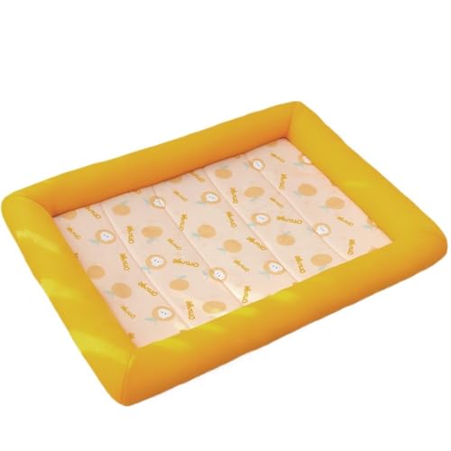 OUYUNKKA Sommer Kühlung Hundebett Hundekissen (L, 70 x 52 cm) Viereckig Orange Hundesofa für Mittlere bis Große Hunde und Katzen,Atmungsaktiv Weich Katzenbett Hundebett für Französische Bulldogge von OUYUNKKA