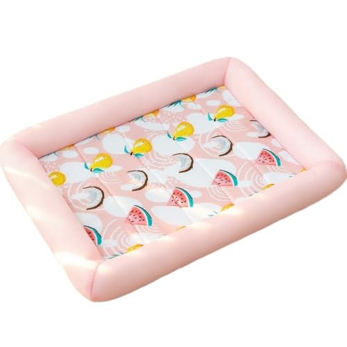 OUYUNKKA Sommer Kühlung Hundebett Hundekissen (L, 70 x 52 cm) Viereckig Rosa Obst Hundesofa für Mittlere bis Große Hunde und Katzen,Atmungsaktiv Weich Katzenbett Hundebett für Französische Bulldogge von OUYUNKKA