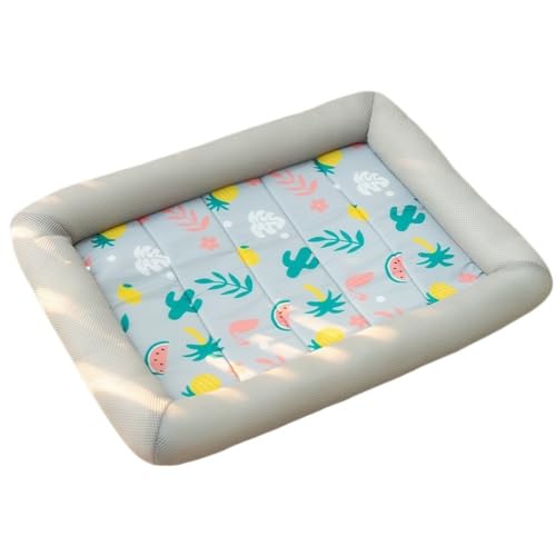 OUYUNKKA Sommer Kühlung Hundebett Hundekissen (M, 52 x 42 cm) Viereckig Grau Obst Hundesofa für Mittelgroße Kleine Hunde und Katzen,Atmungsaktiv Weich Katzenbett Hundebett für Französische Bulldogge von OUYUNKKA