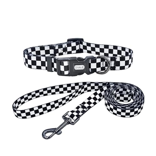 Ovale Hundehalsband-Leinen-Kombi-Set, Karomuster, Halsband und 1,5 m passende Leine, für kleine Hunde (Größe S, kariert) von OVALE