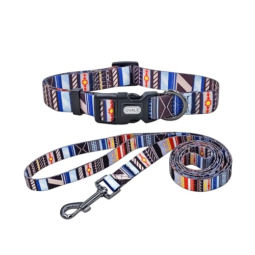 Ovale Hundehalsband-Leinen-Kombi-Set, Streifenmuster, Halsband und 1,5 m passende Leine, für kleine Hunde (Größe S, Streifen) von OVALE