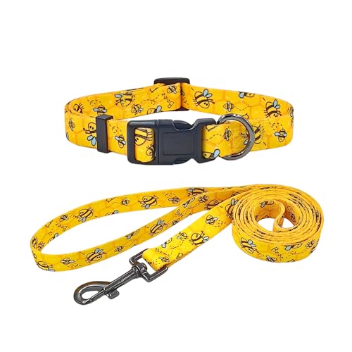 Ovale Hundehalsband-Leinen-Kombi-Set, verstellbares Halsband und 1,5 m passende Leine, für große Hunde (L, gelbe Biene) von OVALE