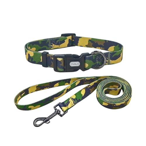 Ovale Hundehalsband-Set mit Leine, Camouflage-Muster, Halsband und 1,52 m passender Leine, für mittelgroße Hunde (Größe M, Grün) von OVALE