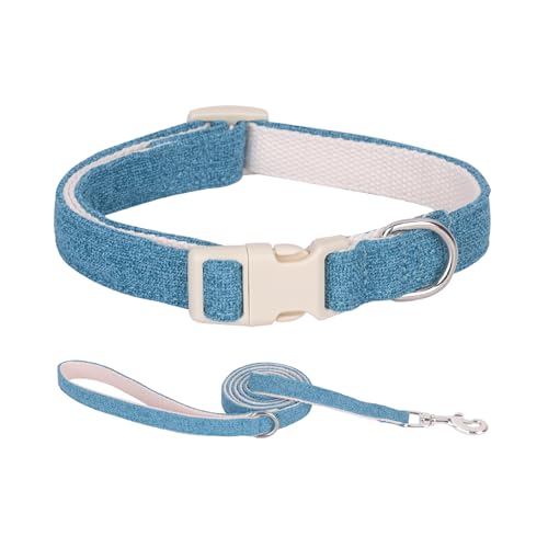 Ovale Hundehalsband-Set mit Leine, Hanf und Baumwolle, leicht, langlebig, bequem für kleine Hunde (Größe S, Blau) von OVALE