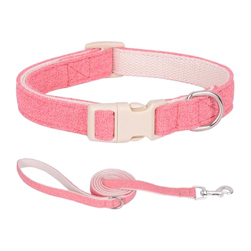 Ovale Hundehalsband-Set mit Leine, Hanf und Baumwolle, leicht, langlebig, bequem für mittelgroße Hunde (Größe M, Rosa) von OVALE