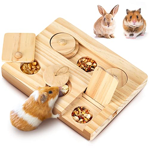 Hamster Futtersuche Spielzeug, 6 in 1 Kaninchen Holz Interaktives Bereicherungsspielzeug, Leckerli-Spender für Kleintiere Lustiges Spielzeug, für Meerschweinchen, Hamster, Ratten und Rennmäuse von OVERTANG