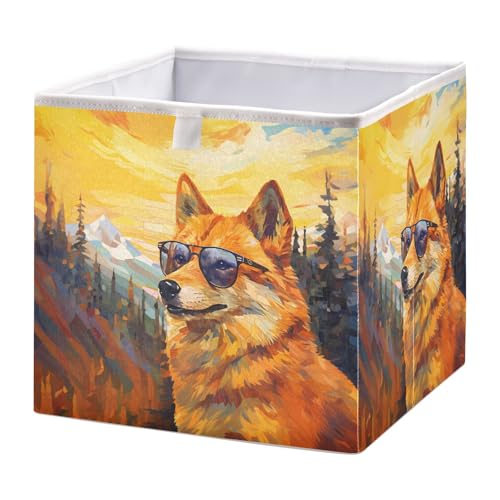 OWFKAY Faltbarer Aufbewahrungswürfel Corgi Hund im Wald mit Brille Organizer Korb für Zuhause Regal OWFKAY Faltbarer Aufbewahrungswürfel Corgi Hund im Wald mit Brille Organizer Korb für Zuhause Regal von OWFKAY