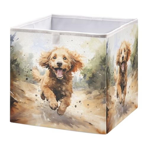 OWFKAY Faltbarer Aufbewahrungswürfel mit fröhlichem Laufhund im Weg, Organizer für Zuhause OWFKAY Faltbarer Aufbewahrungswürfel mit fröhlichem Laufhund im Weg, Organizer für Zuhause von OWFKAY