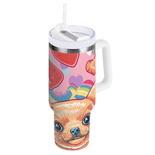 OWFKAY Vakuumisolierter Becher aus Edelstahl, Erdbeere mit großen Augen, Wasserflasche mit Deckel und Strohhalm OWFKAY Vakuumisolierter Becher aus Edelstahl, Erdbeere mit großen Augen, Wasserflasche mit Deckel und Strohhalm von OWFKAY