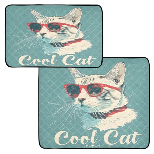 Waschbare Urinierunterlagen für Hunde, coole Katze mit rotem Rahmen, Brille, wiederverwendbare Haustierunterlagen Waschbare Urinierunterlagen für Hunde, coole Katze mit rotem Rahmen, Brille, wiederverwendbare Haustierunterlagen von OWFKAY