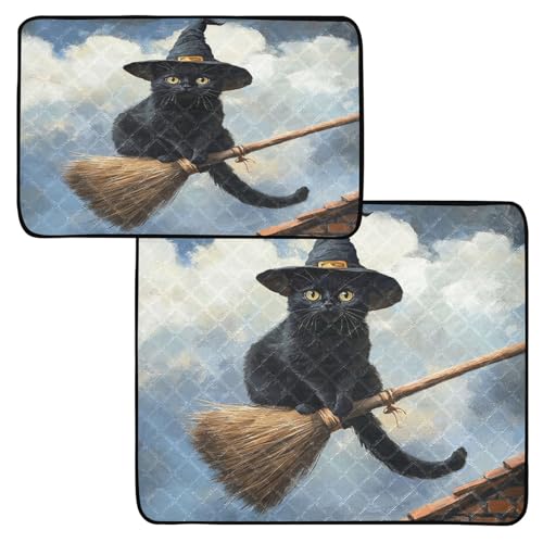 Waschbare Urinierunterlagen für Hunde, niedliche schwarze Katze, Hexe, fliegt mit Besen, wiederverwendbare Haustierunterlagen Waschbare Urinierunterlagen für Hunde, niedliche schwarze Katze, Hexe, fliegt mit Besen, wiederverwendbare Haustierunterlagen von OWFKAY