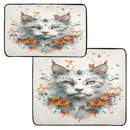 Waschbare Urinierunterlagen für Hunde, weiße Katze mit gelben Blumen, wiederverwendbare Haustierunterlagen Waschbare Urinierunterlagen für Hunde, weiße Katze mit gelben Blumen, wiederverwendbare Haustierunterlagen von OWFKAY