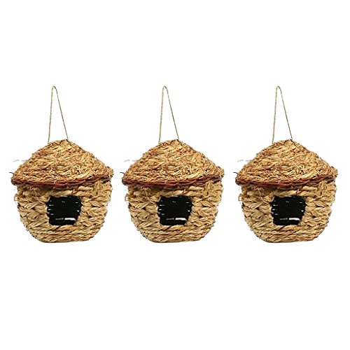 Vogel-Nistkasten, Vogelhaus, Lebensraum, Schlaftasche, 3er-Pack Vogelhaus, hängendes Kolibri-Nest, handgewebte Schlaftasche aus Faser, Spatzenhaus for Finken und Kanarienvögel von OWLKAY