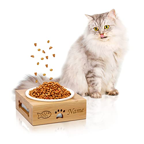 Katzennapf Bambus Erhöht, OXYEFEI Futternapf Katze mit Name Personalisiert Fressnapf rutschfest mit Bambus Ständer und Keramikschalen für Wasser & Futter Katzennapf Bambus Erhöht, OXYEFEI Futternapf Katze mit Name Personalisiert Fressnapf rutschfest mit Bambus Ständer und Keramikschalen für Wasser & Futter von OXYEFEI