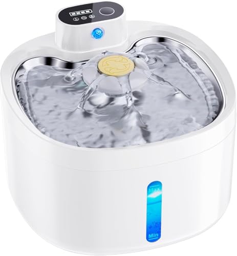OYEEICE Katzenbrunnen Kabellos mit Bewegungsmelder & Edelstahl-Wasserwanne, 2.6L Trinkbrunnen für Katzen & kleine Hunde, Ultra-Leise & Multi-Filtration, 2 Filter & Batteriebetrieb von OYEEICE