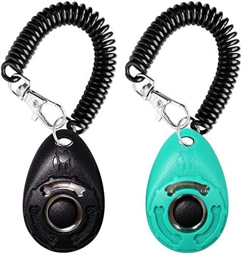 OYEFLY Hunde Clicker, Klicker mit Großem Knopf,2 Stück Hunde Klicker Set für Hundetraining Hundeerziehung Auch für Katzen Pferde (Schwarz und Cyan) von OYEFLY
