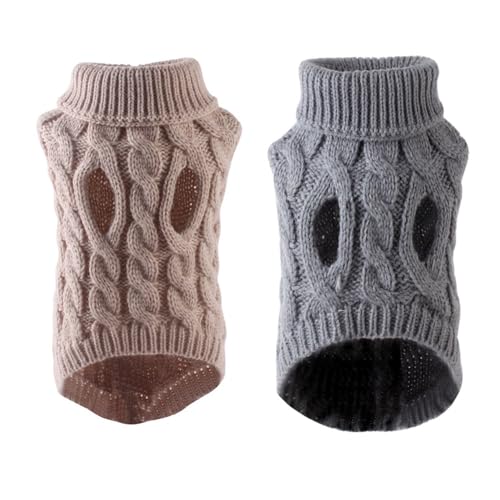 OYIWINMI Hundepullover 2 Stück Pack Rollkragen Strickpullover Winter Warm Weich Elastisch Hunde Klamotten für Kleine Mittelgroße Große Hunde Welpen Katzen Set in Grau und Braun (S) von OYIWINMI