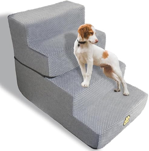Hundetreppe Haustiertreppe 4 graue Haustiertreppe für kleine Hunde, Treppe für Sofa und Bett, aus hochdichtem Schaumstoff, mit abnehmbarem waschbarem Bezug, rutschfester Boden von OYLZ