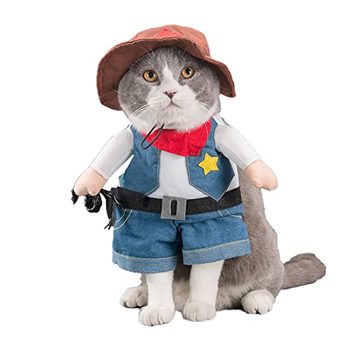 Haustier Hund Katze Halloween Kostüme, Der Cowboy für Party Weihnachten besondere Anlässe Kostüm, West Cowboy Uniform mit Hut, Lustiges Haustier Cowboy Outfit Kleidung 【L Type-5】 von OYUEGE