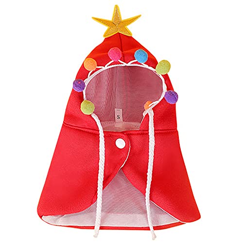 Haustier Weihnachten Kostüm Welpe Weihnachtsumhang mit Stern und Pompoms Katze Weihnachtsmann Umhang mit Weihnachtsmannmütze Party Cosplay Kleid für Katzen und kleine Hunde 【M Rot】 von OYUEGE
