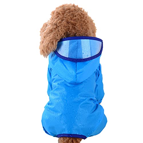 Hunde-Regenmantel mit Poncho-Hoodie, Welpen-Regenmantel, verstellbare Haustier-Regenjacke mit Leinenloch für kleine und mittelgroße Hunde, Blau M von OYUEGE