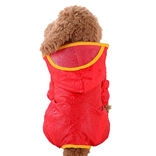 Hunde-Regenmantel mit Poncho-Hoodie, Welpen-Regenmantel, verstellbare Haustier-Regenjacke mit Leinenloch für kleine und mittelgroße Hunde, Rot 24 von OYUEGE