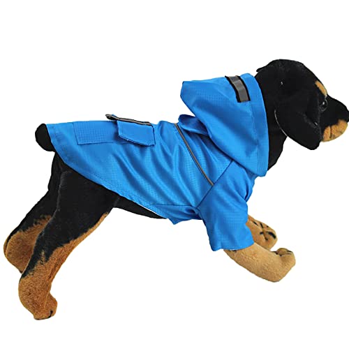 Hunderegenmantel Regenjacke Verstellbar Reflektierend Leicht Hund Regenmäntel Kapuze Zupfponcho für Kleine bis Große Hunde Blau M von OYUEGE