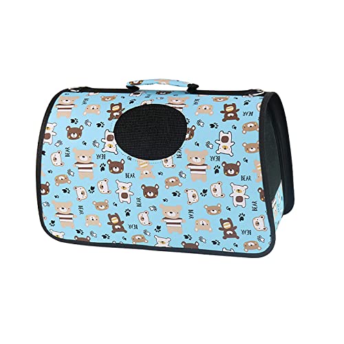 Katzentragetasche, Reise-Haustier-Tragetasche für kleine Hunde für Auto Reisen mit Belüftung Meerschweinchen Kleine Katzen Tragetasche Käfig Hundebox (M, Blauer Bär) von OYUEGE