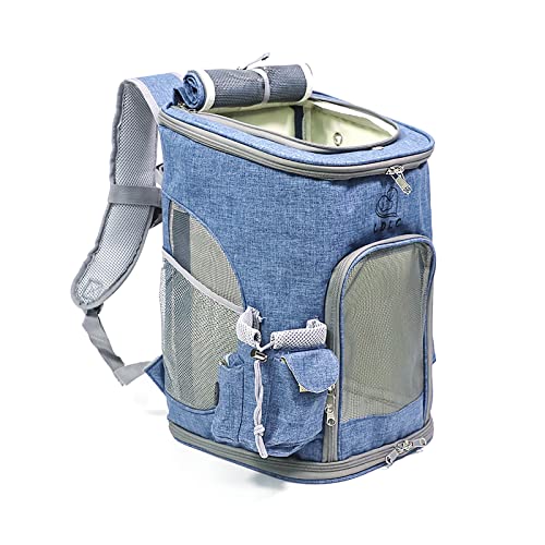 Katzentragetasche Rucksack, Faltbarer Haustier Rucksack Carrier für Katzen und kleine Hunde, Atmungsaktiver Hundetrage Rucksack, Ideal für Wandern Reisen Outdoor Blau von OYUEGE