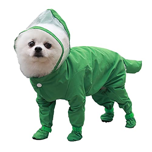 Niedlicher Hunde-Regenmantel, Regenjacke, Ganzkörper-Abdeckung mit Hut, Regenstiefel, Hundejacke, wasserdichte Regenjacke, Haustier-Hunde-Kapuzen-Umhang, Grün, Größe S von OYUEGE