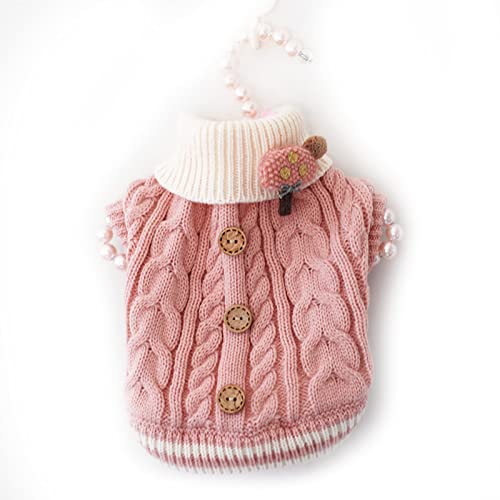 Warme Hundepullover Knöpfe gestrickte Mädchen Haustier Kleidung für kleine Hunde Welpen Mantel Winter 【XS Rosa】 von OYUEGE
