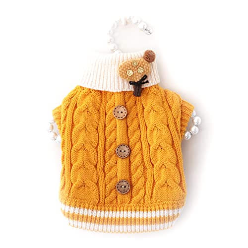 Warmer Hundepullover mit Knöpfen, gestrickt, für kleine Hunde, Welpenmantel, Winter, Größe XS, Gelb von OYUEGE