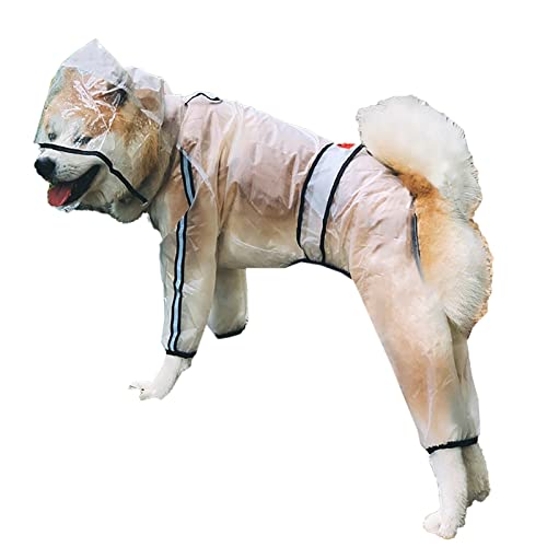 Wasserdichter Hunde-Regenmantel mit Kapuze für mittelgroße und große Hunde, transparent, verstellbar, wasserdicht, Hundemantel mit Beinen, Poncho, leichte Jacke mit Leinenloch, Größe 4XL von OYUEGE